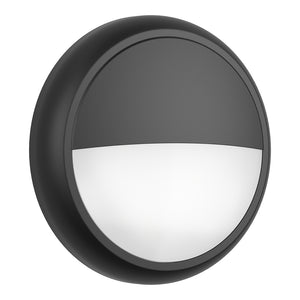 EUSTON CE3X5 | Round Bulkhead Light Fitting | LED Multi Wattage 8-16W | CCT 5-Colour | IP65 | Microwave Sensor & Emergency | Black Eyelid