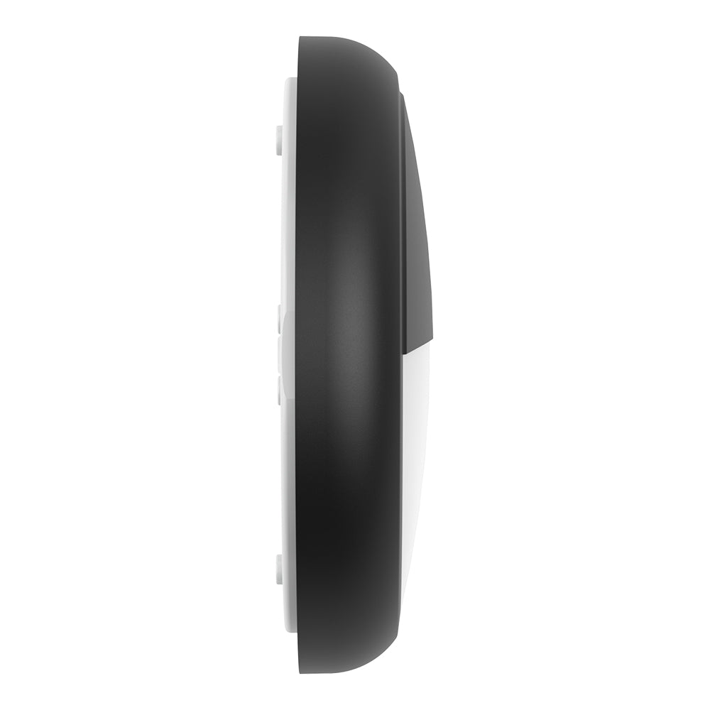 EUSTON CE3X5 | Round Bulkhead Light Fitting | LED Multi Wattage 8-16W | CCT 5-Colour | IP65 | Microwave Sensor & Emergency | Black Eyelid