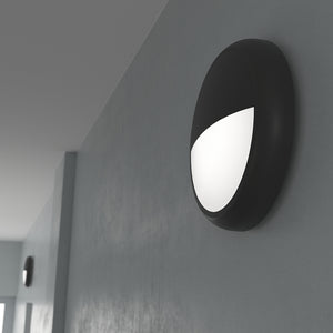 EUSTON CE3X5 | Round Bulkhead Light Fitting | LED Multi Wattage 8-16W | CCT 5-Colour | IP65 | Microwave Sensor & Emergency | Black Eyelid