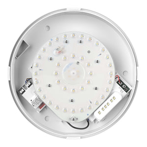EUSTON CE3X5 | Round Bulkhead Light Fitting | LED Multi Wattage 8-16W | CCT 5-Colour | IP65 | Microwave Sensor & Emergency | Black Eyelid
