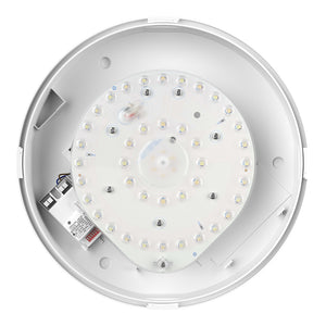 EUSTON CE3X5 | Round Bulkhead Light Fitting | LED Multi Wattage 8-16W | CCT 5-Colour | IP65 | Microwave Sensor | Black Eyelid