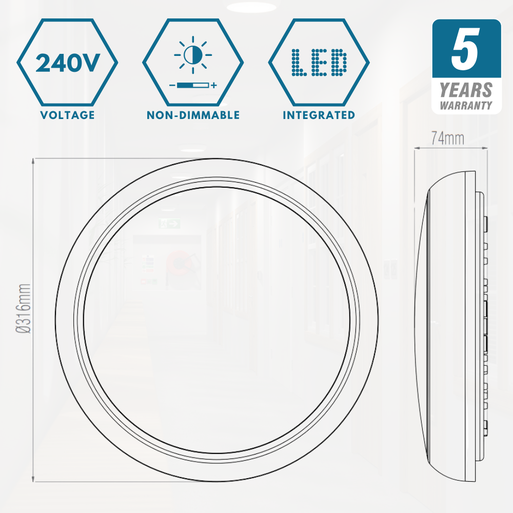 EUSTON CE3X5 | Round Bulkhead Light Fitting | LED Multi Wattage 8-16W | CCT 5-Colour | IP65 | 3hr Emergency | Chrome