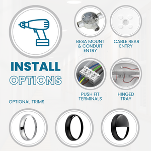 EUSTON CE3X5 | Round Bulkhead Light Fitting | LED Multi Wattage 8-16W | CCT 5-Colour | IP65 | 3hr Emergency | Chrome