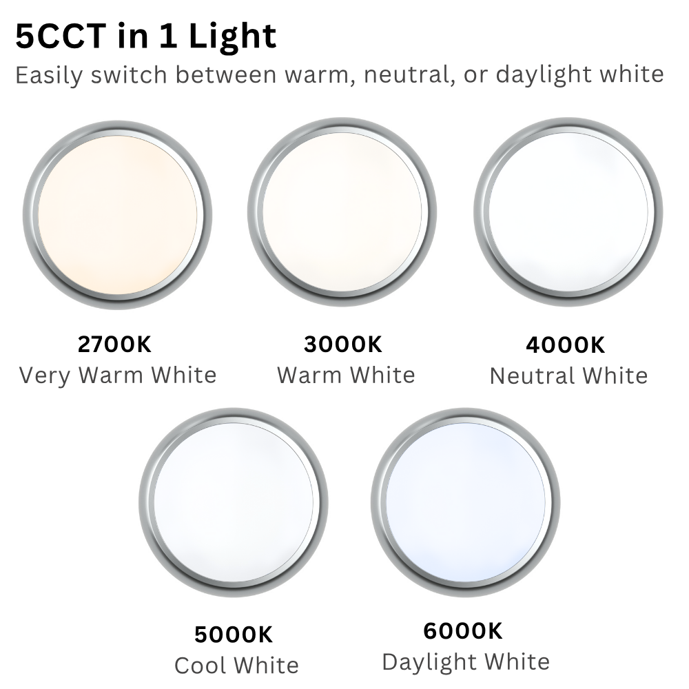 EUSTON CE3X5 | Round Bulkhead Light Fitting | LED Multi Wattage 8-16W | CCT 5-Colour | IP65 | 3hr Emergency | Chrome