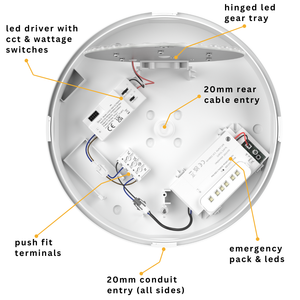 EUSTON CE3X5 | Round Bulkhead Light Fitting | LED Multi Wattage 8-16W | CCT 5-Colour | IP65 | 3hr Emergency | Chrome