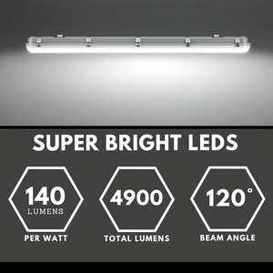 TORO Non-Corrosive LED Batten Light | 5ft 3360lm | CCT Tri-Colour & Multi Wattage | IP65 | Standard
