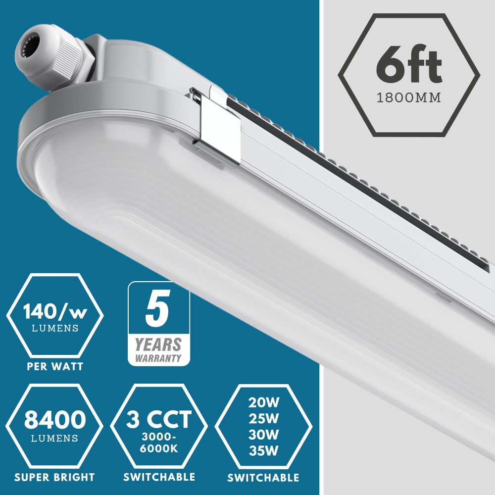 TORO | Non-Corrosive LED Batten Light | 6ft High Lumen 8400lm | CCT Tri-Colour & Multi Wattage | IP65 | Corridor Function