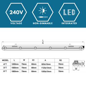 TORO Non-Corrosive LED Batten Light | 5ft High Lumen 7000lm | CCT Tri-Colour & Multi Wattage | IP65 | Corridor Function